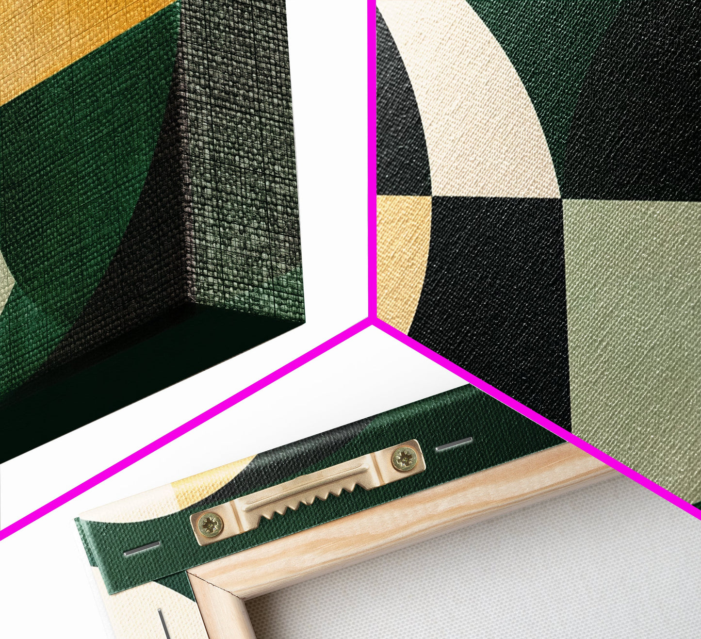 Extra Large Horizontal Emerald Green Geometric Mid Century Modern Wall Art, Framed Canvas Print, Oversized Art