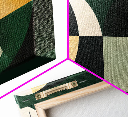 Extra Large Horizontal Emerald Green Geometric Mid Century Modern Wall Art, Framed Canvas Print, Oversized Art