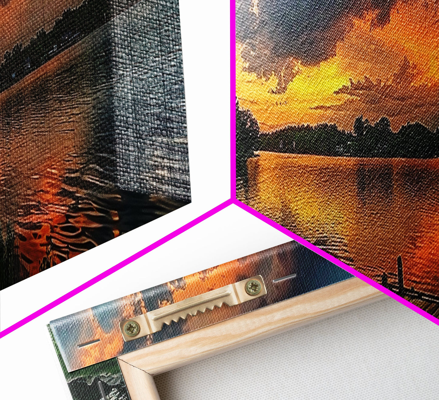 Sunset On The Lake Framed Canvas Print, Lakehouse Decor, Rustic Modern Farmhouse Wall Art, Photography Style Landscape Art