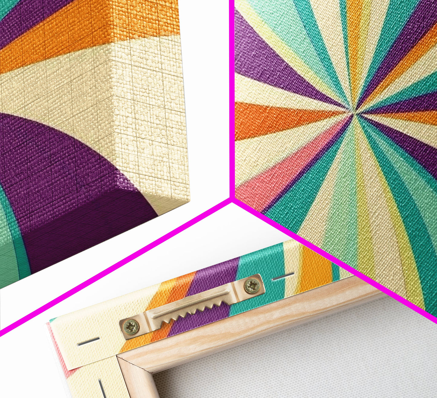 Mid Century Modern Framed Bauhaus Style Wall Art, Canvas Retro Decor, Horizontal Panoramic Wide and Narrow Wall Art Painting