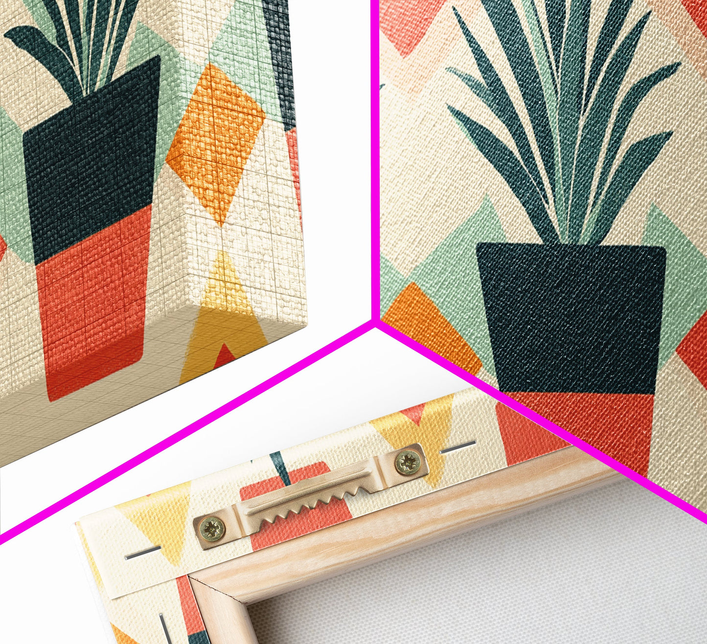 Mid Century Modern Botanical Print, Wood Framed Canvas Art, Botanical Wall Art, Boho Style Southwestern Pueblo Art