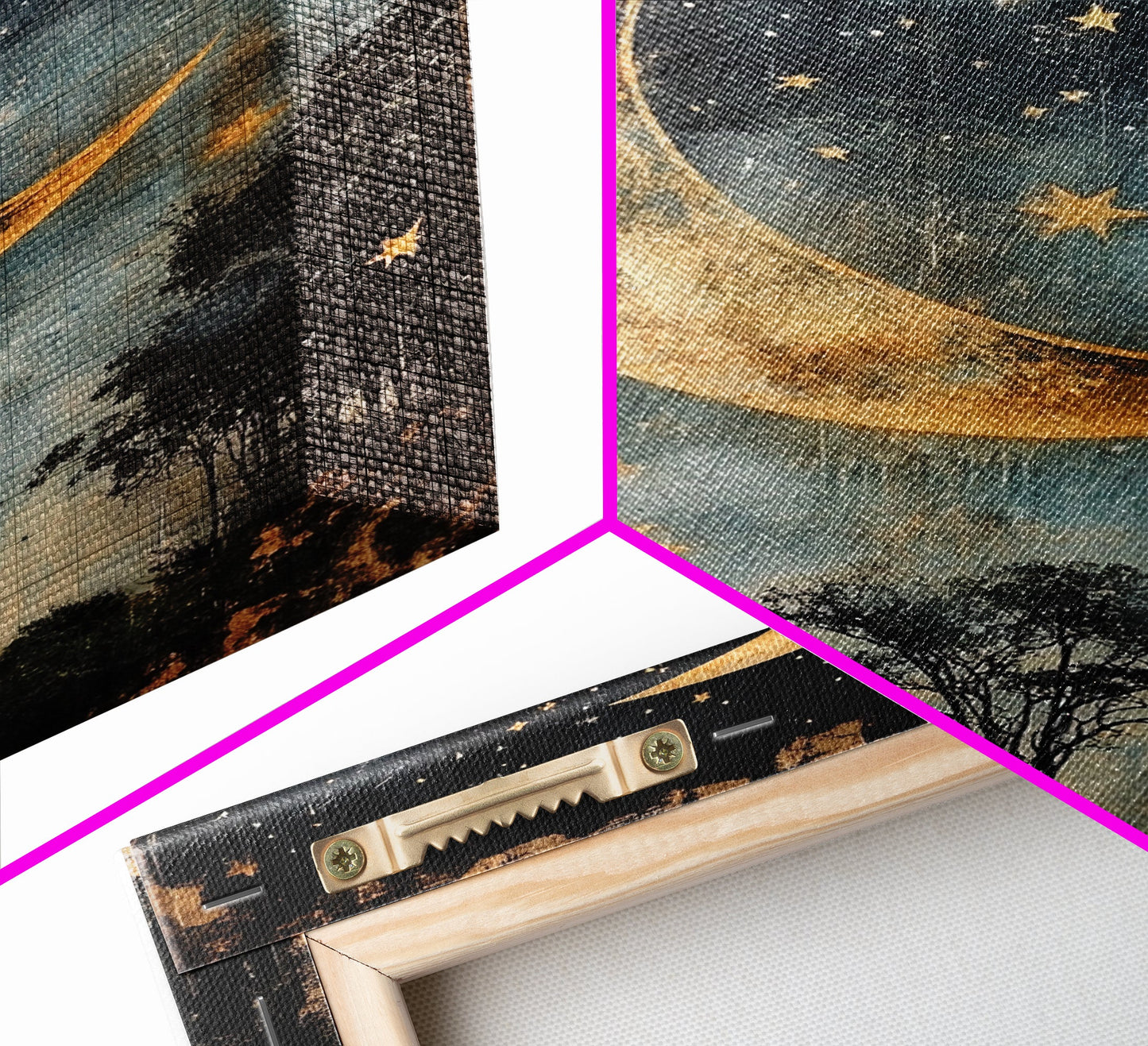 Mystical Moon Painting Print, Folk Art Canvas Print, Eerie Atmospheric Wall Art, Subdued and Moody Home Decor, Crescent Moon Painting