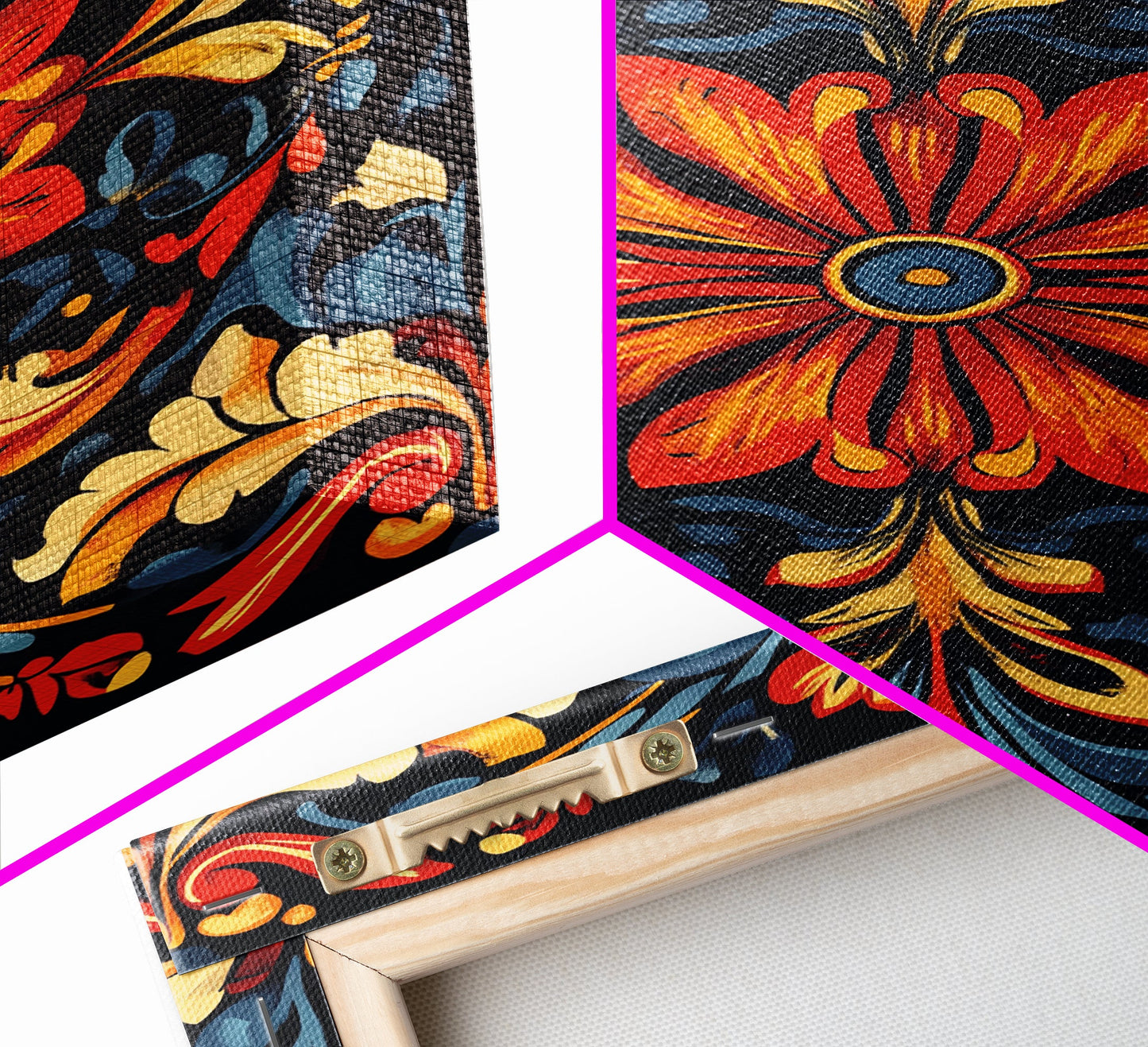 Botanical Floral Tile Pattern Framed Canvas Print, Southwestern Decor, Modern Farmhouse, Pueblo Style Art, Mexicano Chicano Art