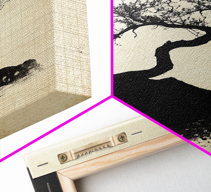 Black and White Charcoal Sketch Print of a Bonzai Tree, Framed Canvas Print, Wabi Sabi Art, Wabi Sabi Painting, Minimalist Home Decor