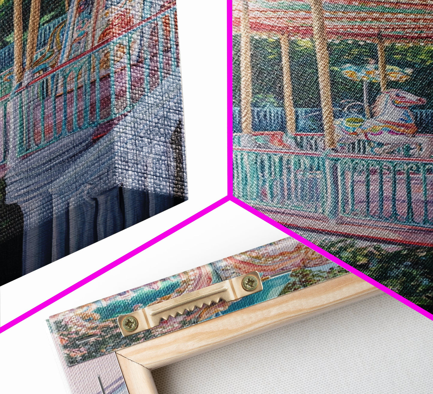 Nursery Decor Framed Canvas Print, Wall Decor for Girl's Room, Carrousel Oil Painting, Oil Painting of a Carrousel