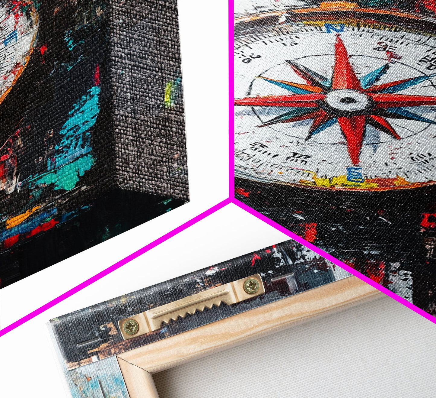 Compass Wall Art Framed Canvas Print, Travel Decor, Vacation Gift, Travel Gift, Home Decor, Compass Painting, Nautical Nursery Decor