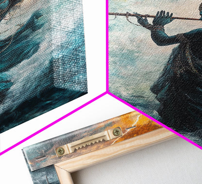 Hindu Art, Radha Krishna Playing Flute Painting Print, Hinduism Wall Art Wood Framed Canvas Print