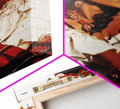 Mexican Floral Latina Portrait Canvas Print, Romatic Mariachi Wall Decor, Southwestern Modern Art, Rustic Mexicano Wall Art, Chicano Painting