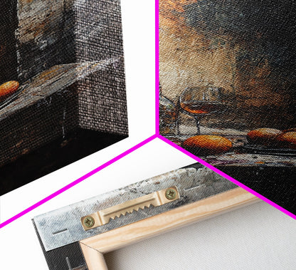 Medieval Kitchen Wall Art, Rustic Home Decor, Framed Canvas Print, Kitchen Home Decor, Dining Room Wall Art, Wine and Fruit Still Life Painting