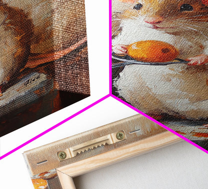 Rats with Jobs, Framed Canvas Print, Rat Painting, The Rat Chef, Cute Rat Home Decor, Rat Cooking Stew