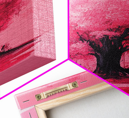 Pink Maple Tree Preppy Painting Print, Girl's Dorm Room Wall Art Home Decor, Trendy Wall Art, Pink Decor