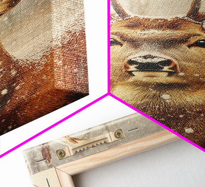 Portrait of a Deer in Winter, Framed Canvas print, Winter Decor, Winter Not Christmas Wall Art, Seasonal Decor