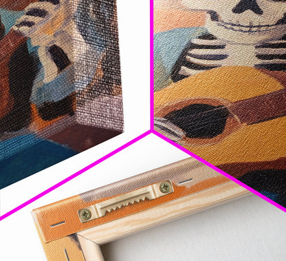 Canvas Print of a Sekelton Cowboy Guitar Player - Chicano Art - Wood Framed Canvas - Original Art