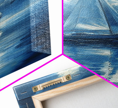 Reflections of a Sail Boat under a Full Moon Framed Canvas Print, Nautical Decor, Sail Boat Oil painting, Sailboat Painting, Nautical Home Decor