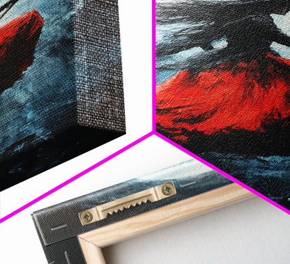 The Witch Rides her Broom under a full moon - Framed Canvas Print - Witchy Decor - Witch Painting - Halloween Wall Art