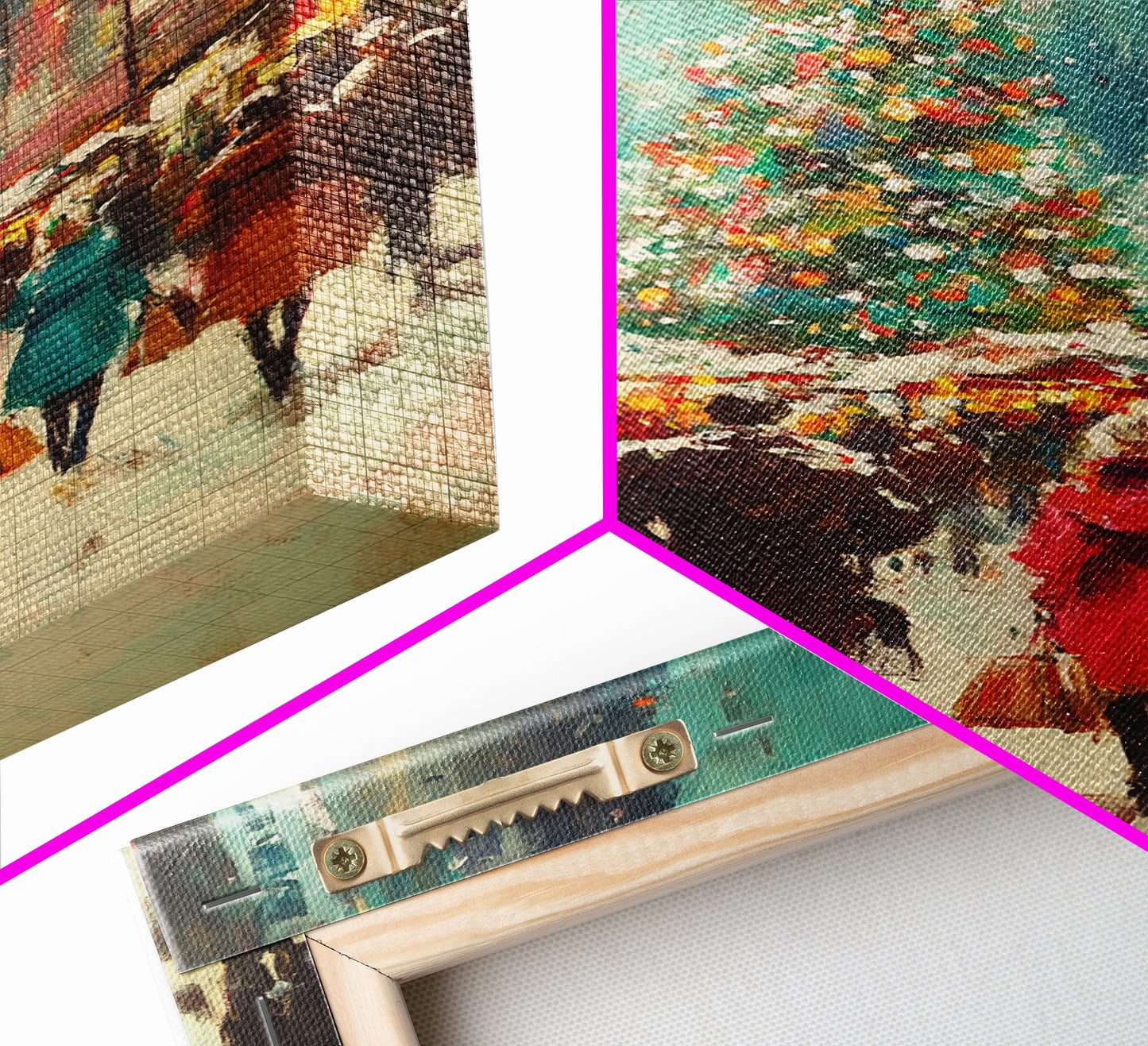 Christmas on The Town Square Framed Canvas Print, Wood Framed Christmas Decor, Holiday Mantle Art, Christmas Centerpiece Wall Art