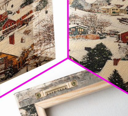 Christmas Village Covered in Snow, Framed Canvas Print, Christmas Oil painting print, Vintage Christmas Art Print, Christmas Wall Art