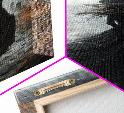 Gothic Oil Painting Print Of a Witch in a Grave Yard, Framed Canvas Print, Dark Academia, Gothic Art, Goth Decor, Halloween Wall Art