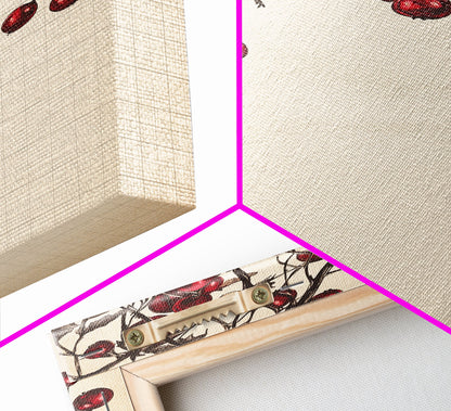 Red Holly Berries Canvas Print - Framed Canvas - Minimalist Christmas Art - Boho Christmas Art - Rustic Christmas Art