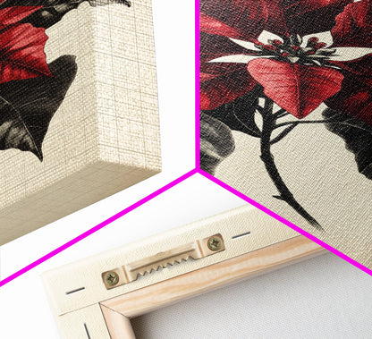 Christmas Poinsetta Canvas Print - Framed Canvas - Minimalist Christmas Art - Boho Christmas Art - Rustic Christmas Art