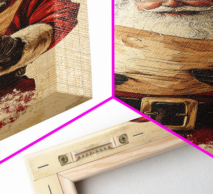 Santa Reading His List Canvas Print - Framed Canvas - Minimalist Christmas Art - Boho Christmas Art - Rustic Christmas Art