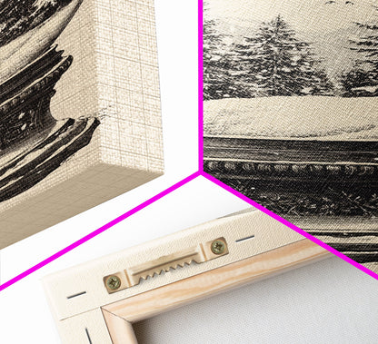 Sketch of a Christmas Snow Globe Canvas Print - Framed Canvas - Minimalist Christmas Art - Boho Christmas Art - Rustic Christmas Art