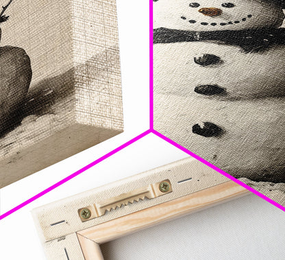Christmas Snowman Sketch Canvas Print - Framed Canvas - Minimalist Christmas Art - Boho Christmas Art - Rustic Christmas Art