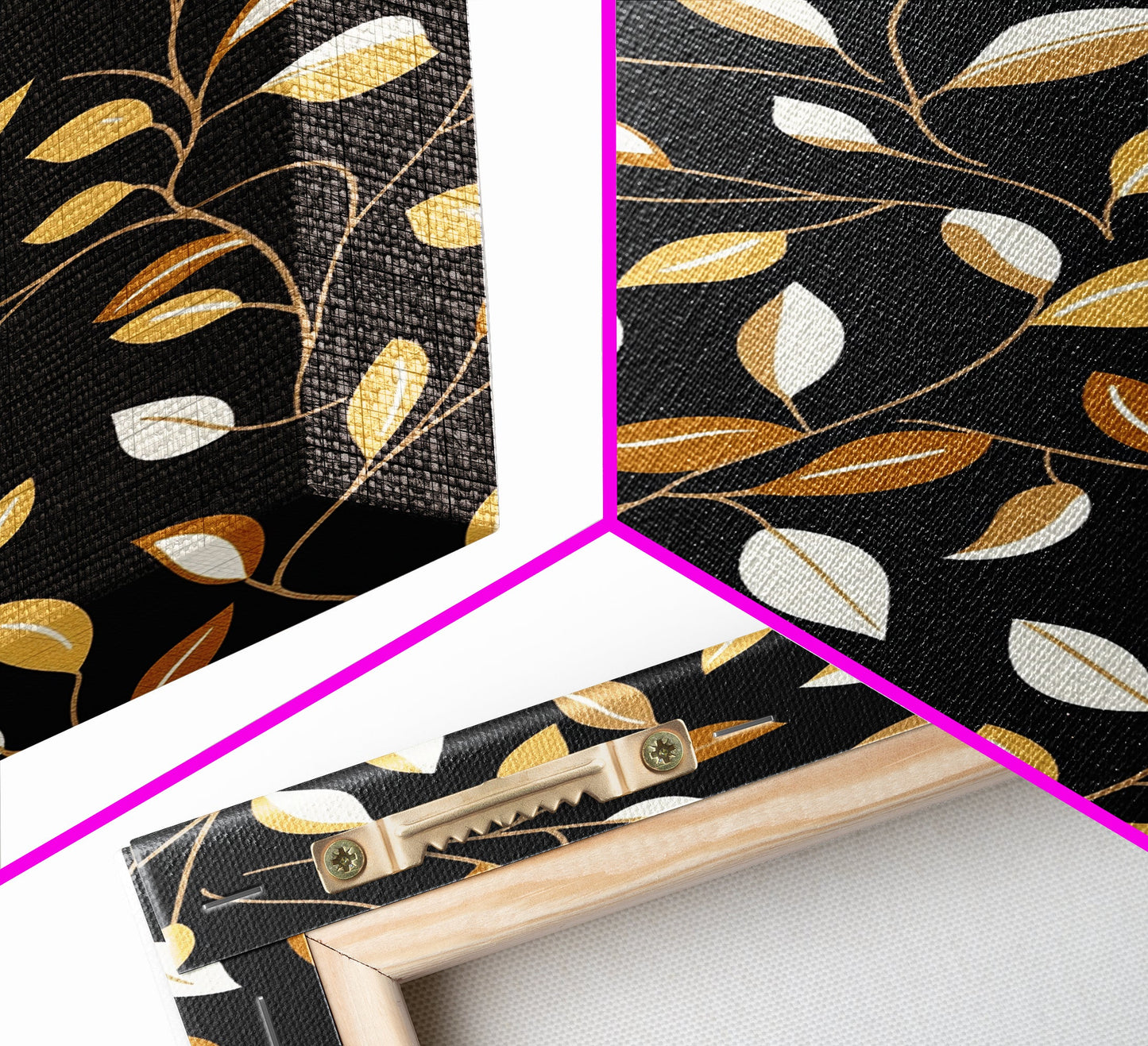 Ivy Leaves Framed Canvas Print, Mid Century Modern Pattern art, Botanical Print, Botanical Wall Art, Black Background