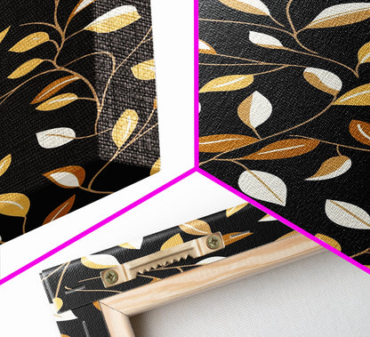 Ivy Leaves Framed Canvas Print, Mid Century Modern Pattern art, Botanical Print, Botanical Wall Art, Black Background