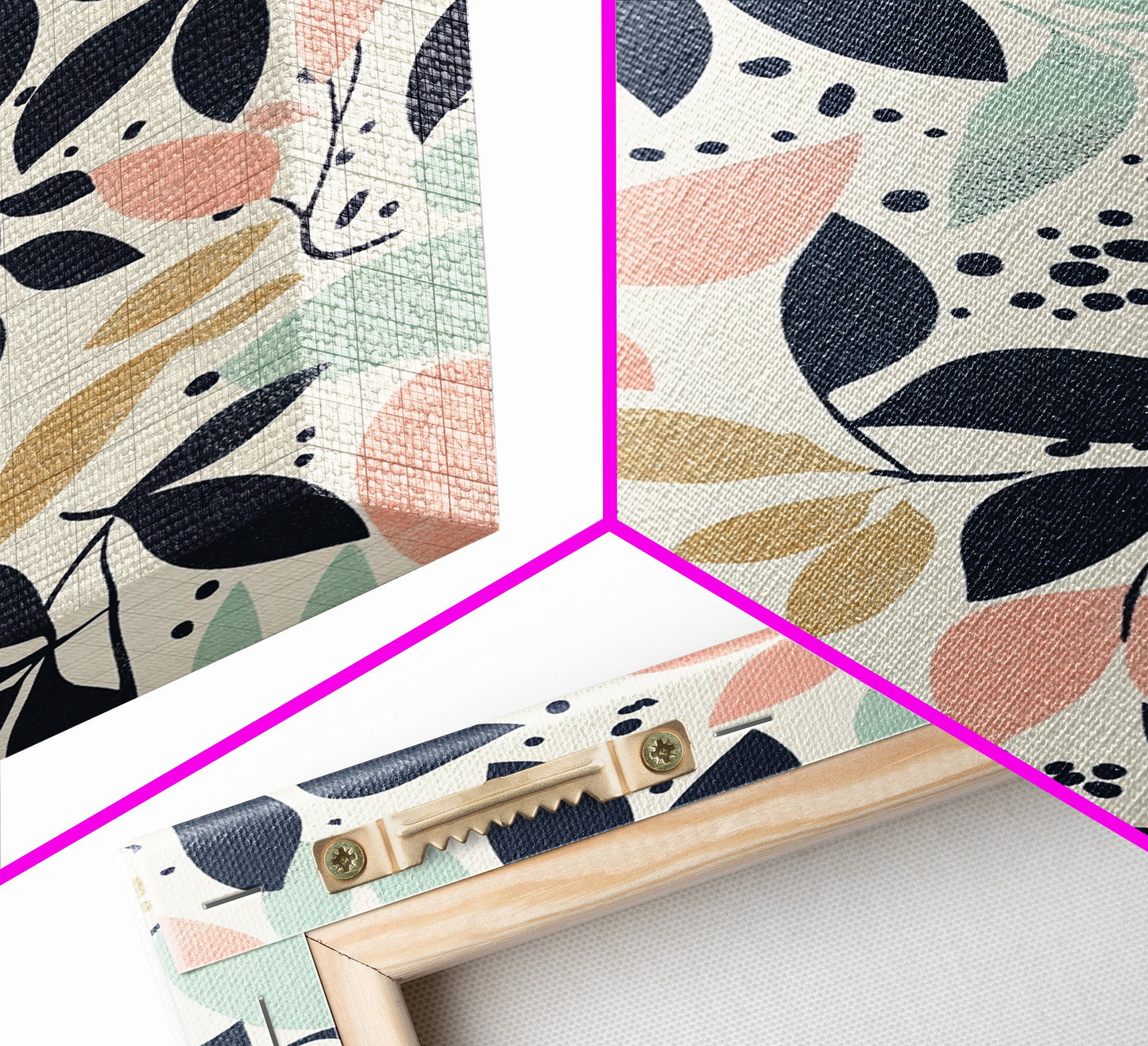 Pastel Florel and Botanical Wall Art, Mid Century Modern Leaves Art Print, Wood Frame Wall Art Canvas Print, Canvas Art, Living Room Decor