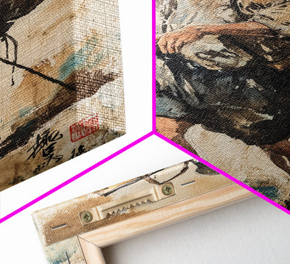 Japanese Fisherman Painting Print, Wabi Sabi Wall Art, Japanese Style Home Decor, Japanese Wood Block Print Style Art