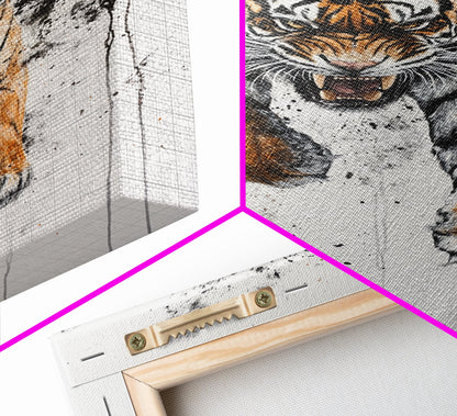 Animal Prints - Tiger Roar - Framed Canvas Print - Tiger Art - Tiger Decor -Gift For Him - Tiger Painting