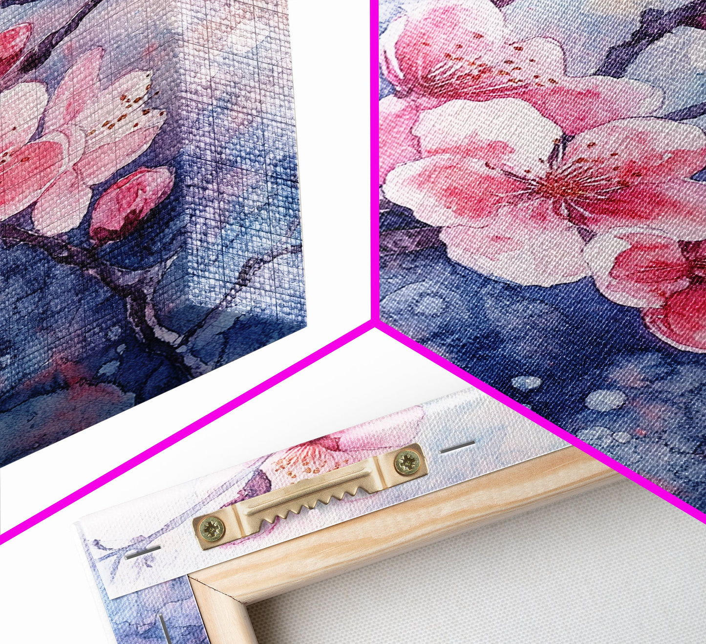 Cherry Blossoms Wall Art, Framed Canvas Print, Ready To Hang, Boho Decor, Minimalist Cherry Blossom Painting, Home Decor Living Room