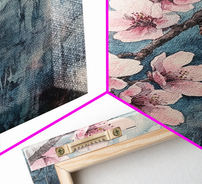 Home Decor Cherry Blossoms Wall Art, Cherry Blossom Art, Large Gallery Wrapped Canvas, Ready To Hang Aesthetic Decor, Cherry Blossom Art