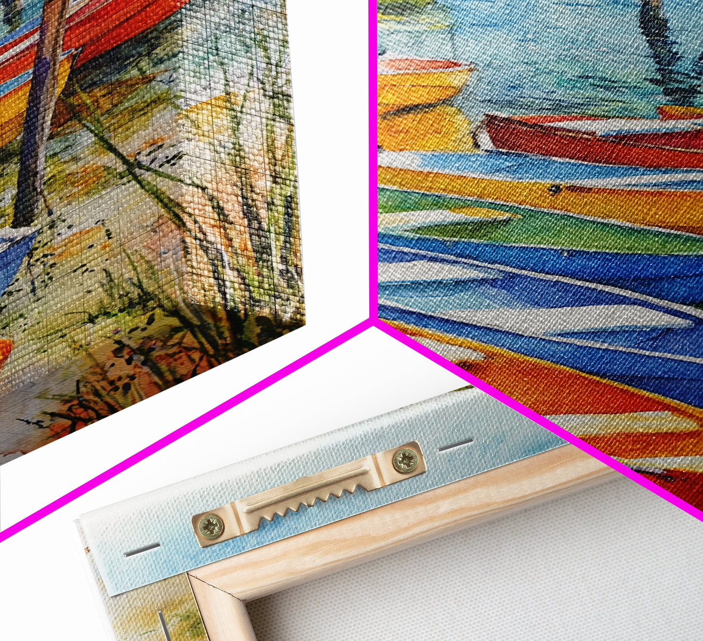 Kayaks On The Ocean Framed Canvas Print, Maine Painting, Coastal Decor, Cute Coastal Wall Art, Preppy Decor, Coastal Landscape Painting