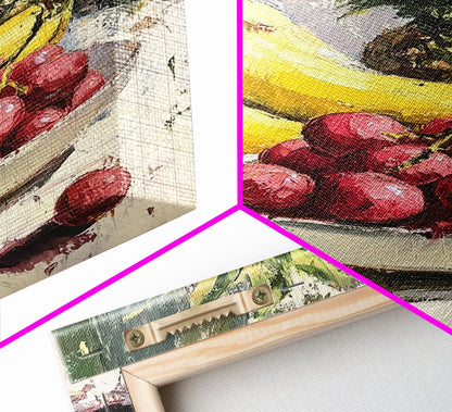 Retro Antique Fruit Still Life Oil Painting Canvas Print, Wood Framed Canvas, Still Life Art, Oil Painting Print, Kitchen Decor, Kitchen Wall Art