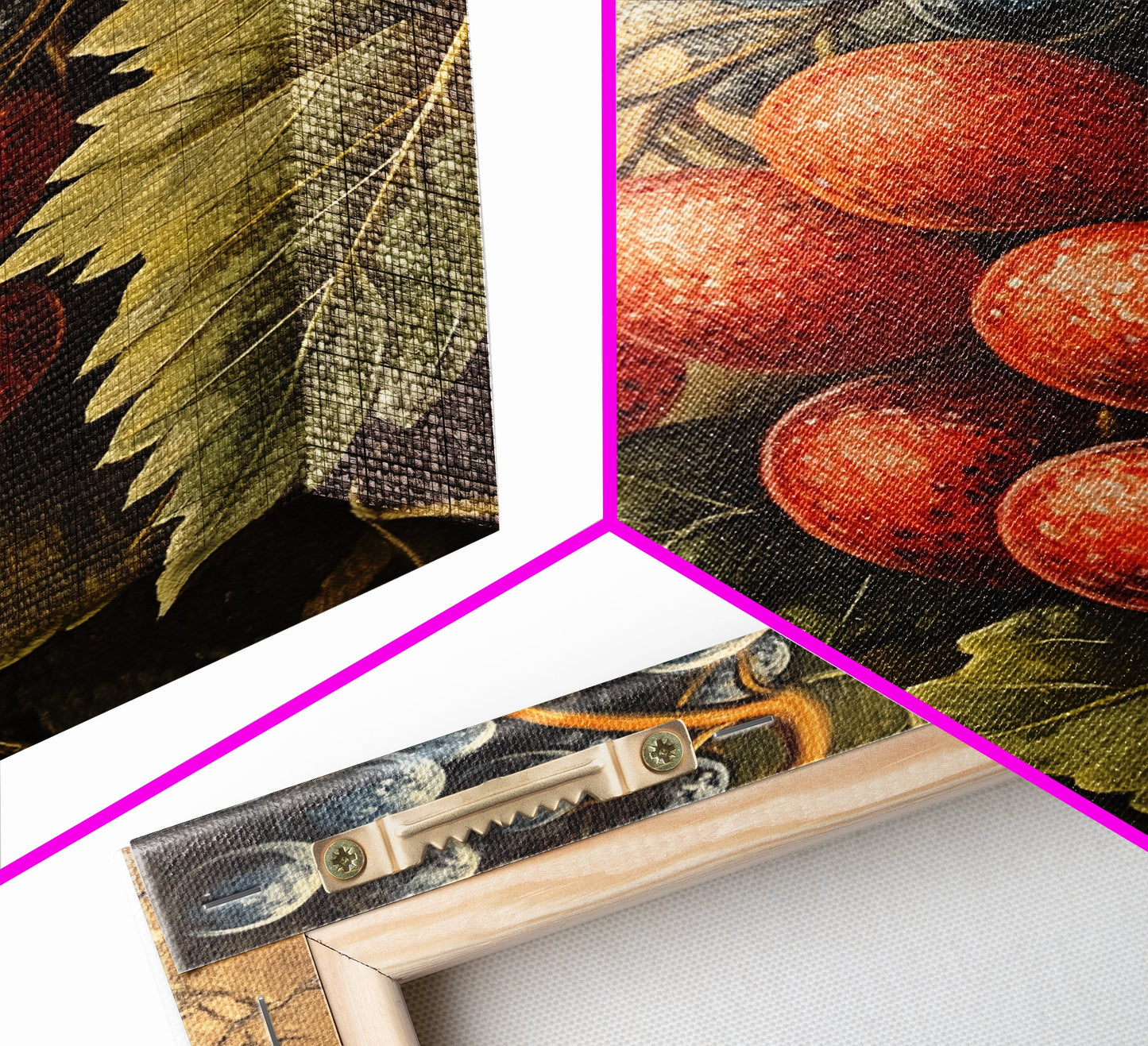 Grapes Wall Art Framed Canvas Print, Antique Fruit Still Life Oil Painting Print, Kitchen Decor, Modern Farmhouse Wall Art, Farmhouse Decor