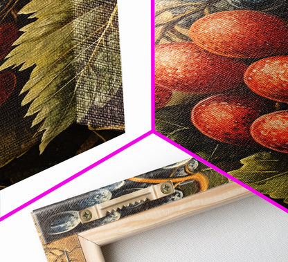 Grapes Wall Art Framed Canvas Print, Antique Fruit Still Life Oil Painting Print, Kitchen Decor, Modern Farmhouse Wall Art, Farmhouse Decor