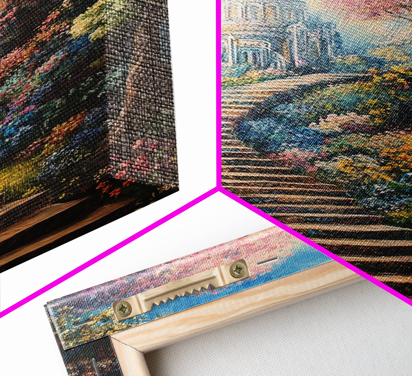 The Steps To The Sky, Framed Canvas Print, Cute Fantasy  Decor, Preppy Wall Art, Gift For Her, Dorm Wall Art, Landscape Painting