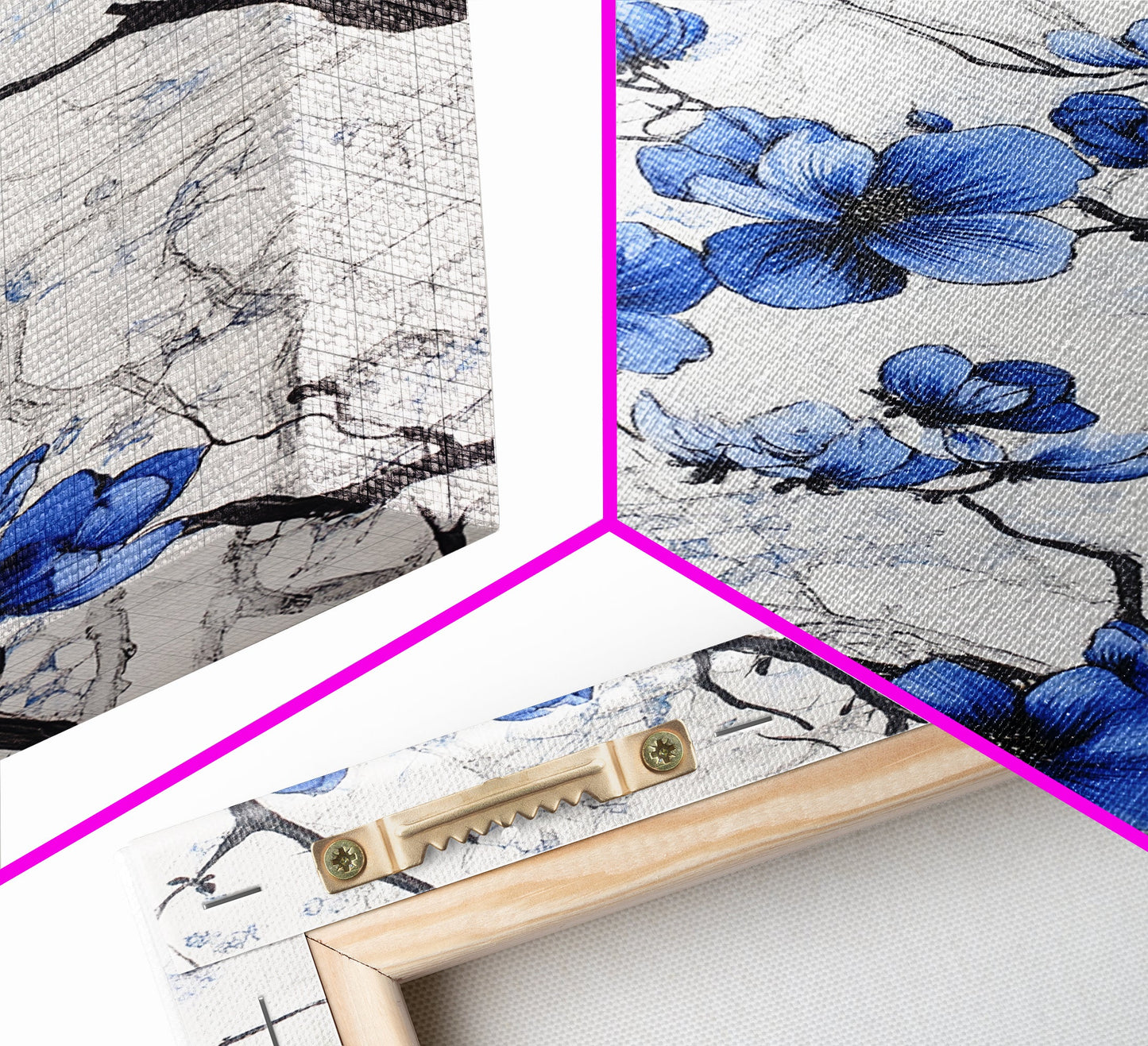 Wabi Sabi Wall Art Framed Canvas Print, Chinoiserie Wall Art, Chinoiserie Style Home Decor, Blue Flower Floral Print Wall Decor