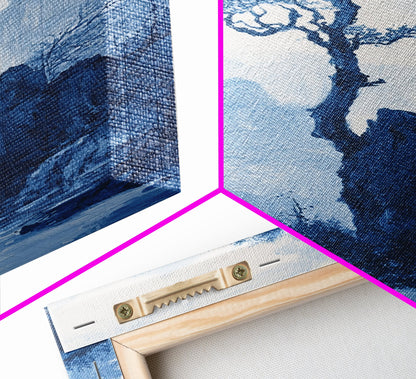 Chinoiserie Wall Art, Chinoiserie Style Canvas Print, Chinoiserie Blue Painting, Retro Boho Style Minimalist Wall Art, Blue Painting