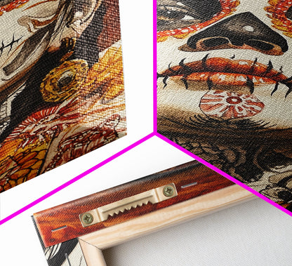 Tag der Toten – gerahmter Leinwanddruck, Chicano-/Mexikanische Wandkunst, Wohndekoration, Chicano-Gemälde