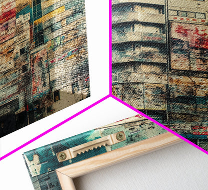 Cyberpunk Style Retro-Futurism Wall Art, Framed Canvas Print, Cyber Punk Home Decor, Cityscape Art