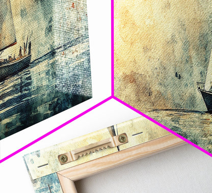 Sailboat on a Calm Sea Framed Canvas Print, Nautical Home Decor, Nautical Landscape Painting, Beach Decor, Abstract Wall Art