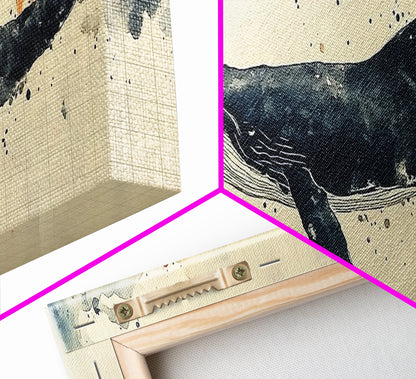 Humpback Whale Wall Art on Canvas - Framed Wall Art - Large Panoramic Gallery Wrapped Canvas Ready To Hang - Wabi Sabi Whale Print