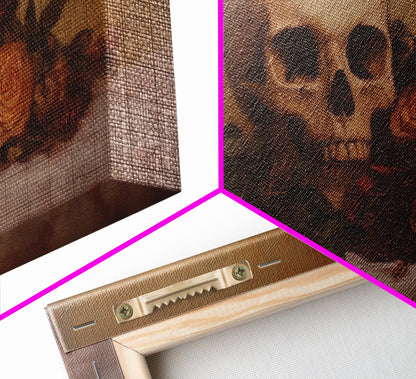 Skull and Flowers Canvas Print, Panoramic Goth Art, Extra Wide Wall Art, Goth Home Decor, Wide Art, Gothic Dark Academia Witchy Wall Art