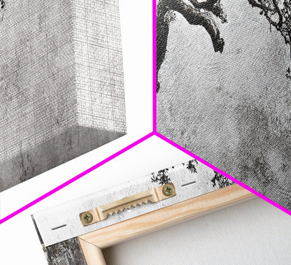 Black and White Bonzai Tree Framed Canvas Print, Wabi Sabi Japanese Style Home Decor, Minimalist Art, Moody Decor, Moody Art