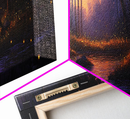 Panoramic Fantasy Forest Canvas Print, Fireflies Light Up The Night Sky in A Fantasy Forest,  Fantasy Painting