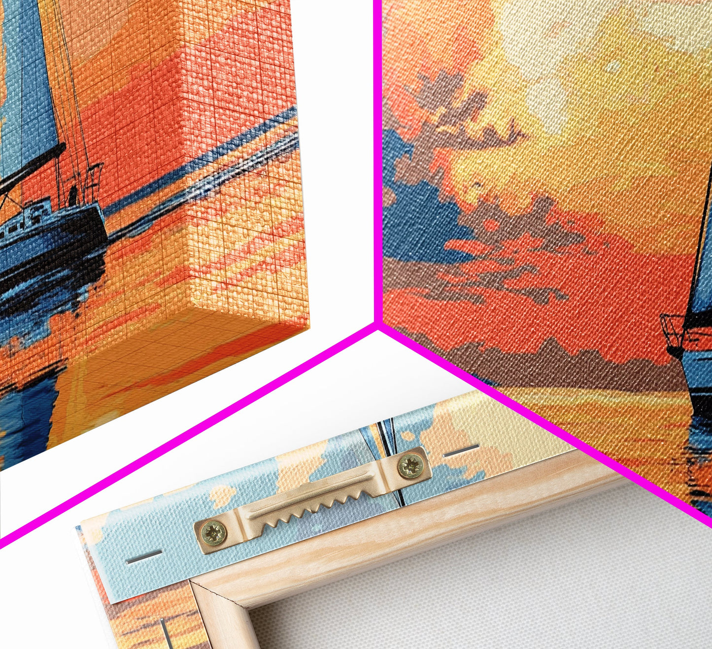 Retro Sailboat Painting Print Framed Canvas - Pop Art Sailboat Painting - Sailboat Wall Art - Nautical Landscape Ocean Painting - Home Decor