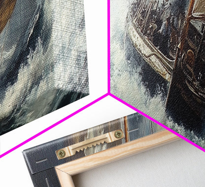 The Storm and the Sailboat Framed Canvas Print - Sailboat Painting - Nautical Decor - Hurricane Painting - Nautical Sailboat Landscape Painting